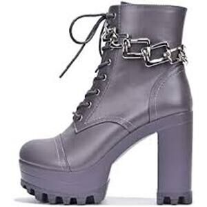 NEW CAPE ROBBIN WOMEN'S FELIX‎ CHAIN BLOCK HEEL LUG PLATFORM BOOTS PURPLE 7M